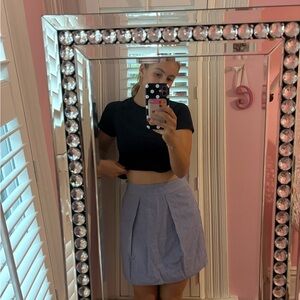 high waisted purple and light blue striped skirt